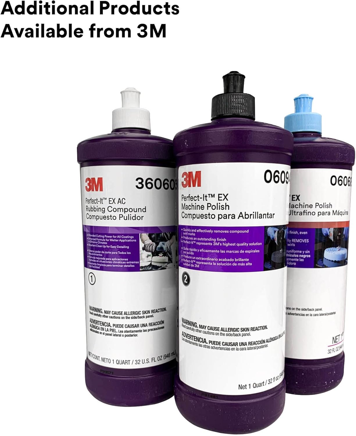 Three bottles of 3M Perfect-It products, including compound and polish