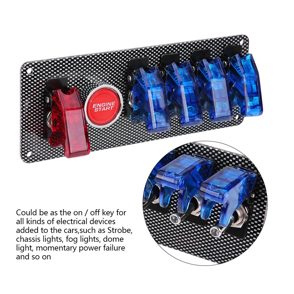 Panel del interruptor de encendido automático del automóvil, 6 en 1 Panel del interruptor de encendido automático del automóvil Kit de control del botón de arranque del motor 12V