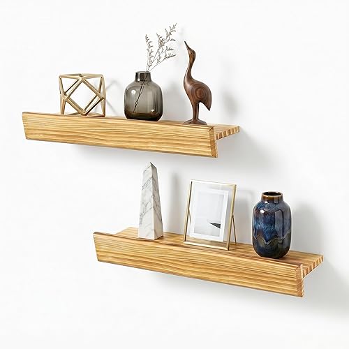 24 Inch Picture Ledge Shelf with Lip,Floating Shelves for Wall, Set of 2 Solid P