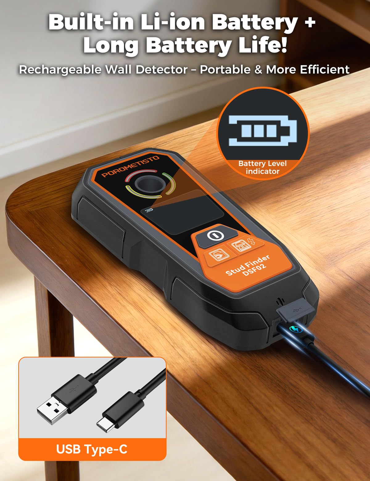 6 en 1 Détecteur Mural Rechargeable,Profondeur de détection 20-120 mm,Détecte Le Métal/Les Tuyaux/Les Tuyaux en Cuivre/Les Fils/Les Objets/Matériaux Magnétiques/Non Magnétiques