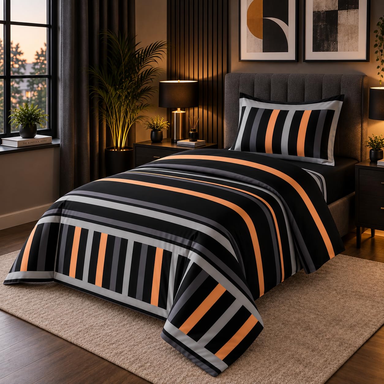 Opulent Living Single Duvet Cover Set, 3pcs Fitted Sheet & Pillow Case