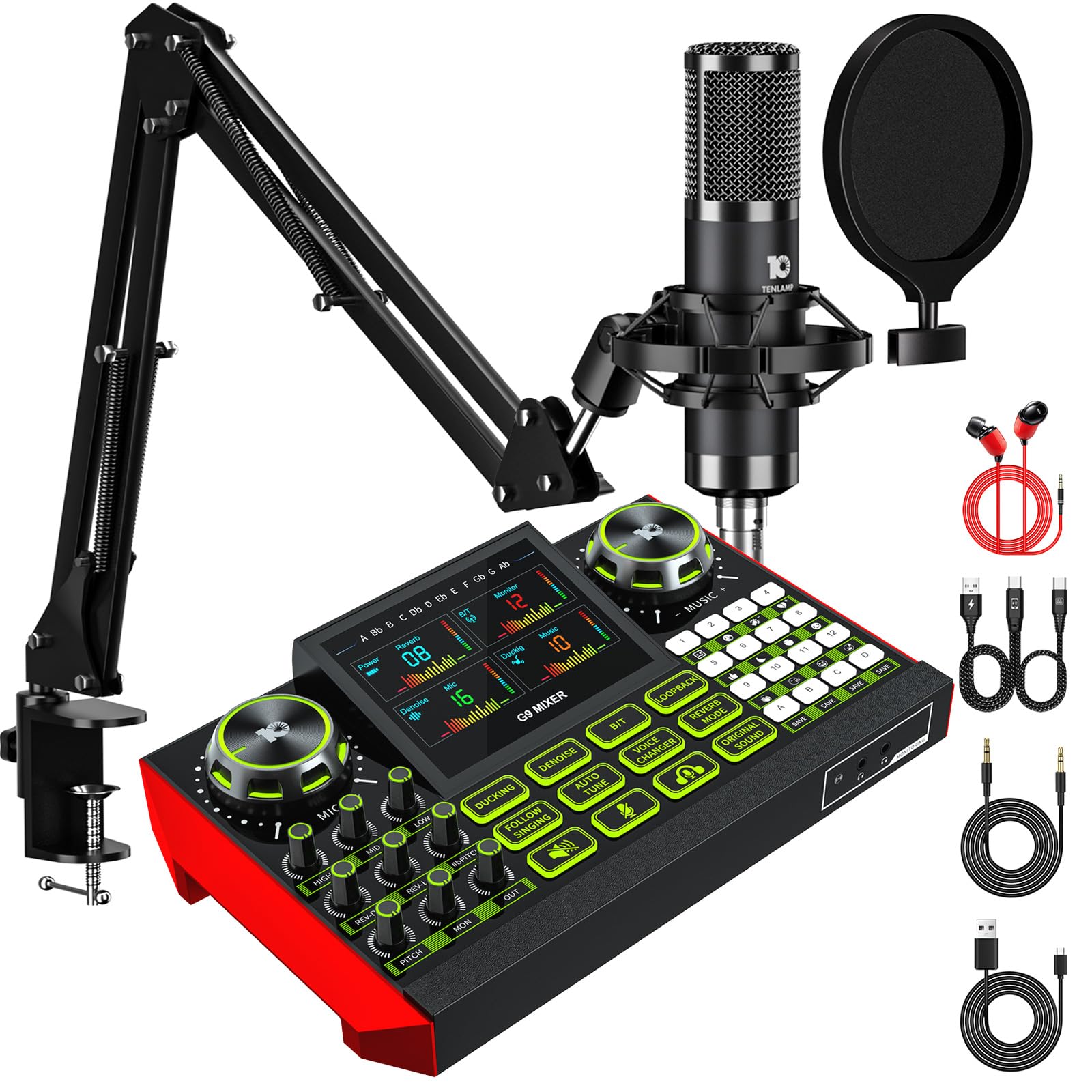 Podcast Equipment Bundle with Audio Mixer for Live Streaming and Singing, Podcast Microph…