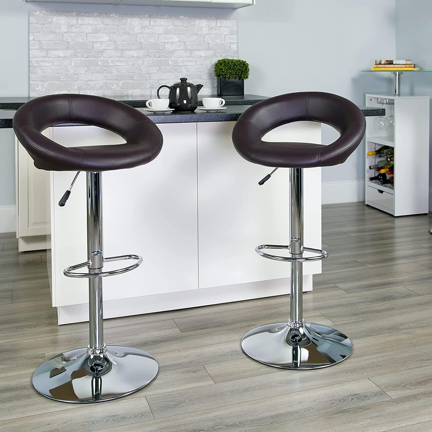 2 Modern Adjustable Counter Swivel Pub Style Bar Stools/Barstools (Brown)