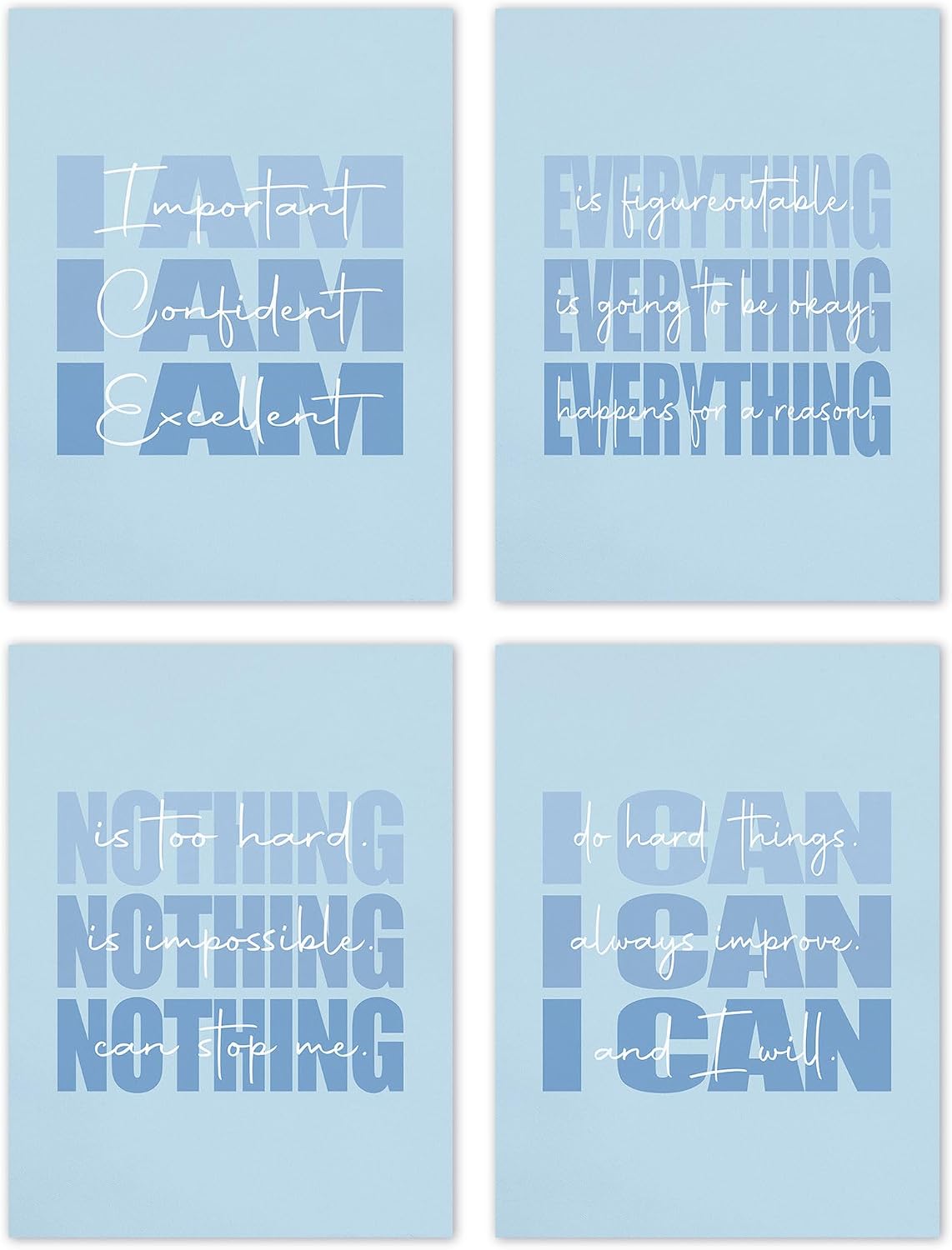 TLESKE Blue and Black Inspirational Posters Prints Unframed Set of 4, Preppy Motivational Wall Art Prints Decor for Office Teen Boys Dorm Room Bedroom Playroom, Positive Affirmations Pictures Wall Decor, 8x10