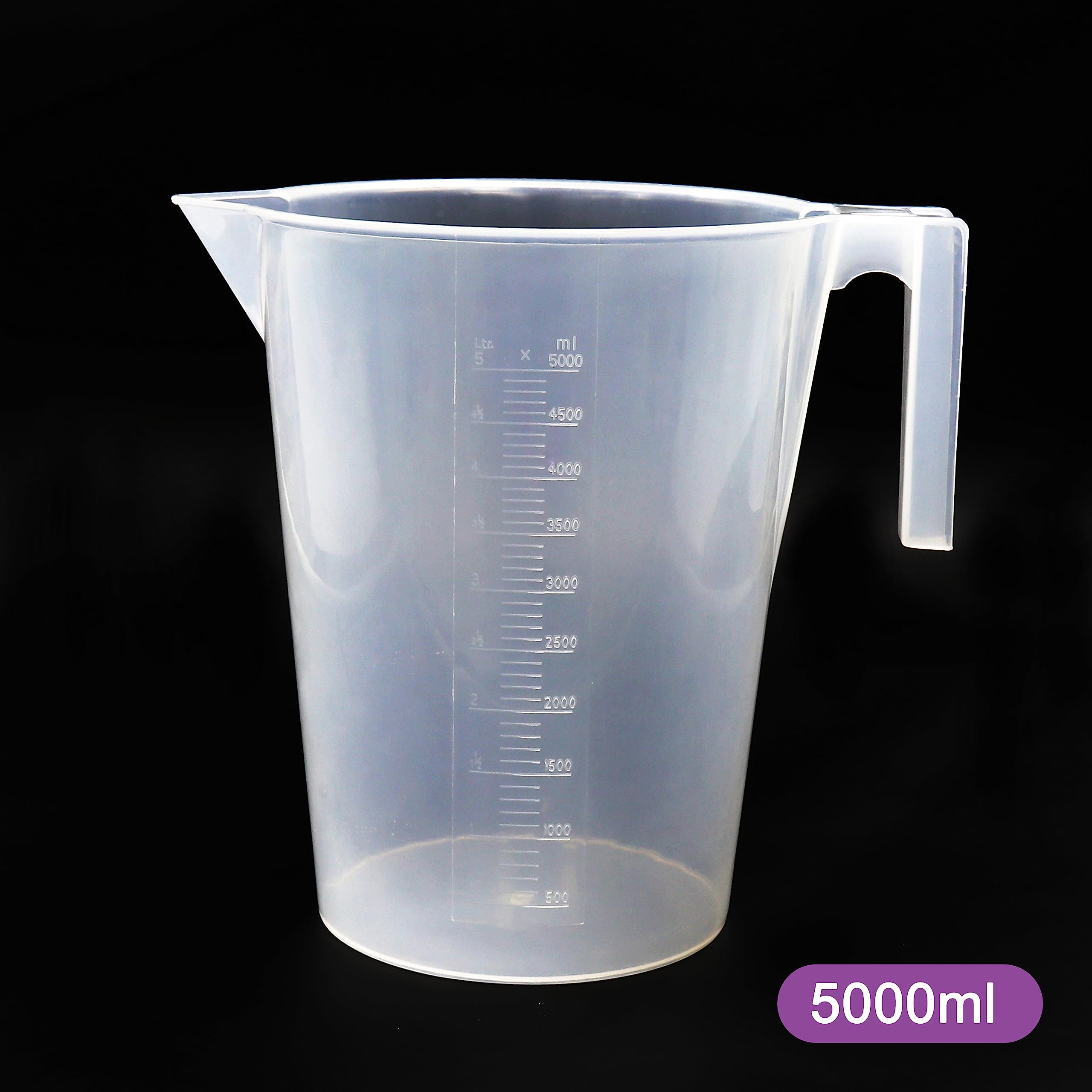 LVB009 - Juego de vasos medidores, 4 tamaños, 1000 ml, 2000 ml, 3000 ml, 5000 ml, material PP con graduación moldeada, LVB009