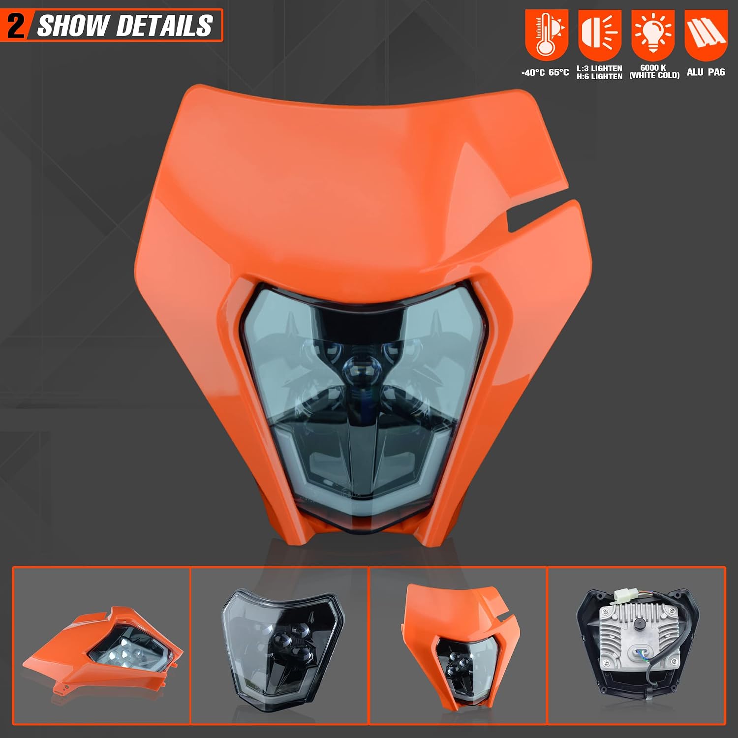 Dirt Bike Led Headlight Motorcycle 2020-2022 Enduro Headlight Kit for EXC EXCF SX SXF XC XCF XCW XCFW (Orange-Dual 5)