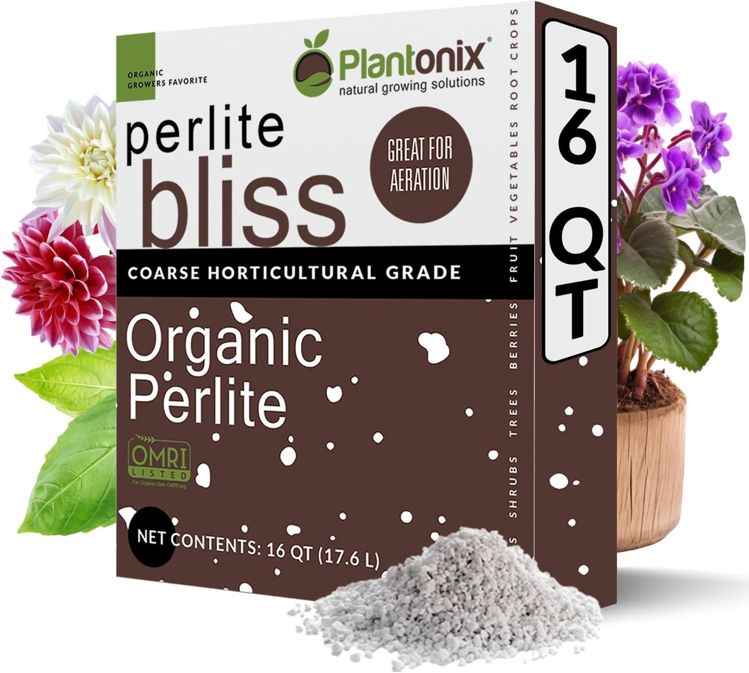 Perlite Bliss (16 Qts) - Organic Perlite for Plants Indoor Soil Amendment - Horticultural Perlite for Gardening & Seed Starting - Mixes Easily with Potting Soil, Vermiculite, & Coco Coir for Plants