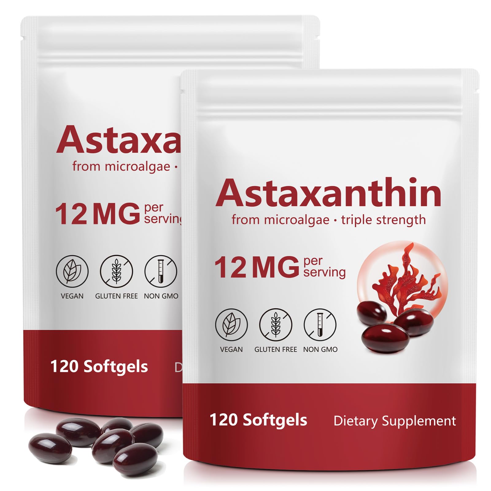 Astaxanthin Supplements 12mg - 120 Softgels | Premium Natural Antioxidant from Microalgae | Eye, Skin, Brain, Joint, Heart & Immune Health Support | Non-GMO, Gluten-Free 120 Count (Pack of 2)