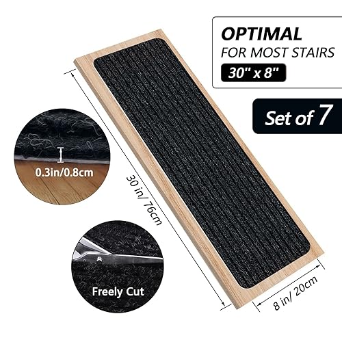 Miniatura 2 de Lacut Alfombra antideslizante para escaleras, 7.8 x 30 pulgadas (paquete de 7), alfombra antideslizante para interiores y exteriores, color negro,