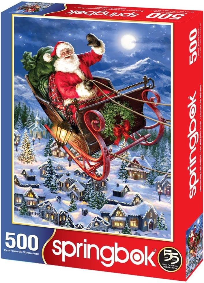 Springbok Delivering Christmas 500 Piece Jigsaw Puzzle - This Classic Scene of Santa in his Sleigh Will get You in The Holiday Spirit