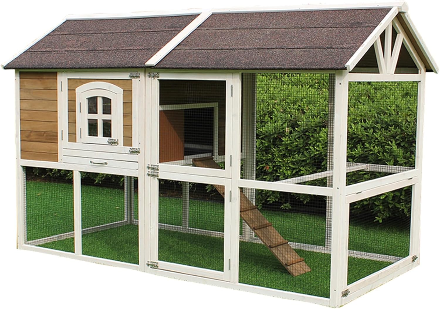 Large Rabbit Hutch, Bunny Cage Outdoor with Waterproof Roof and Pull Out Tray, Wooden Small Animal House for Garden Patio,