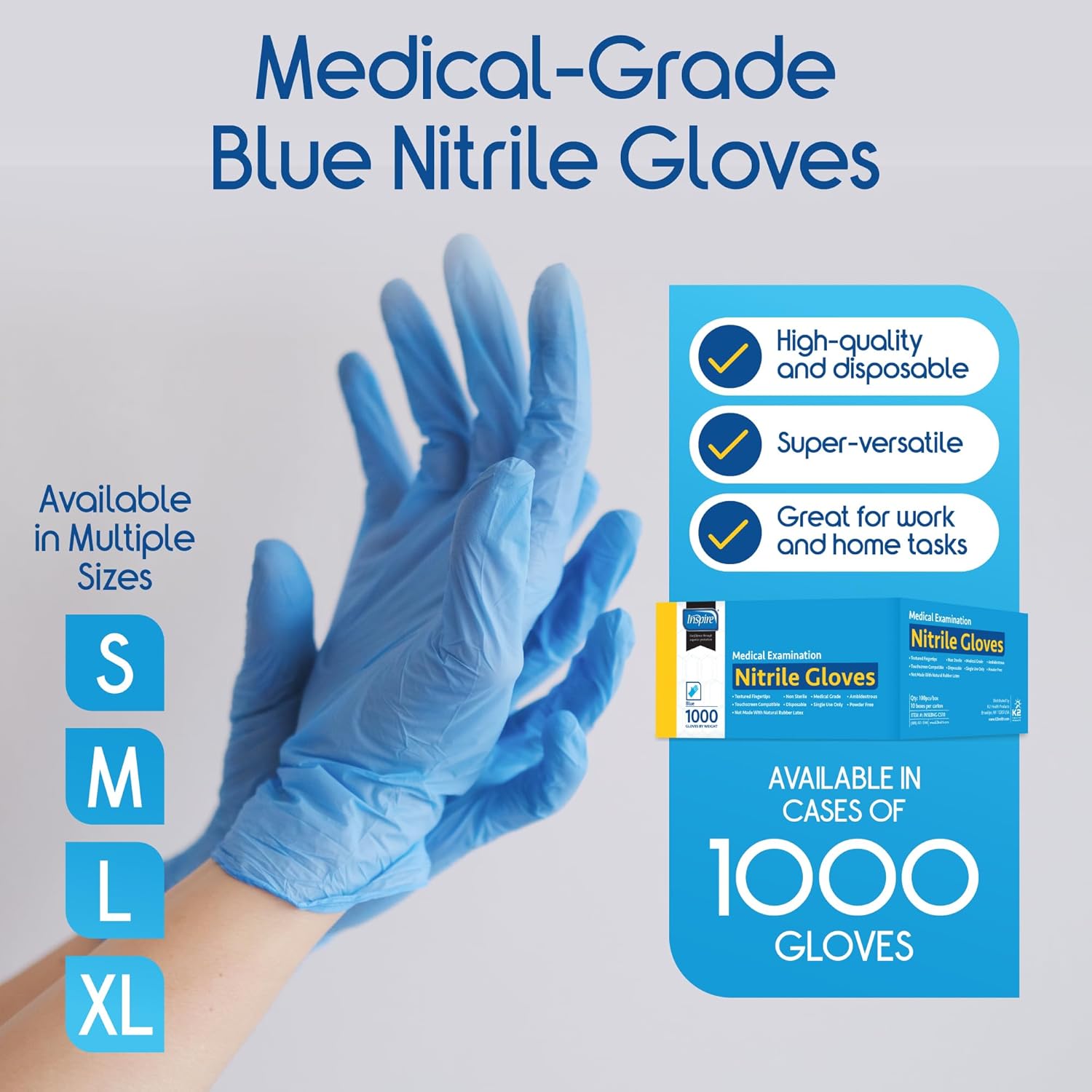 Inspire Nitrile Exam Gloves | The Original Quality Stretch Nitrile Light Blue | 4.5 Gloves Disposable Latex Free Medical EMT - Image 2