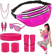 Costume 80s 80s Woman Accessory Neon Belt Bag Leg Warmers Accessory 80s 90s Disco Costume Woman Man Child Fancy Dress Costume 80s Accessories Neon Party Neon Evening (Pink)