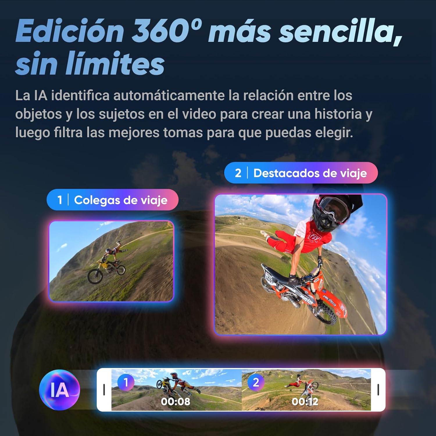 Insta360 X4 Starter Bundle Cámara de acción impermeable 8K 360, vídeos gran angular 4K, efecto selfie invisible, protección de lente desmontable, duración de batería de 135 min, edición AI