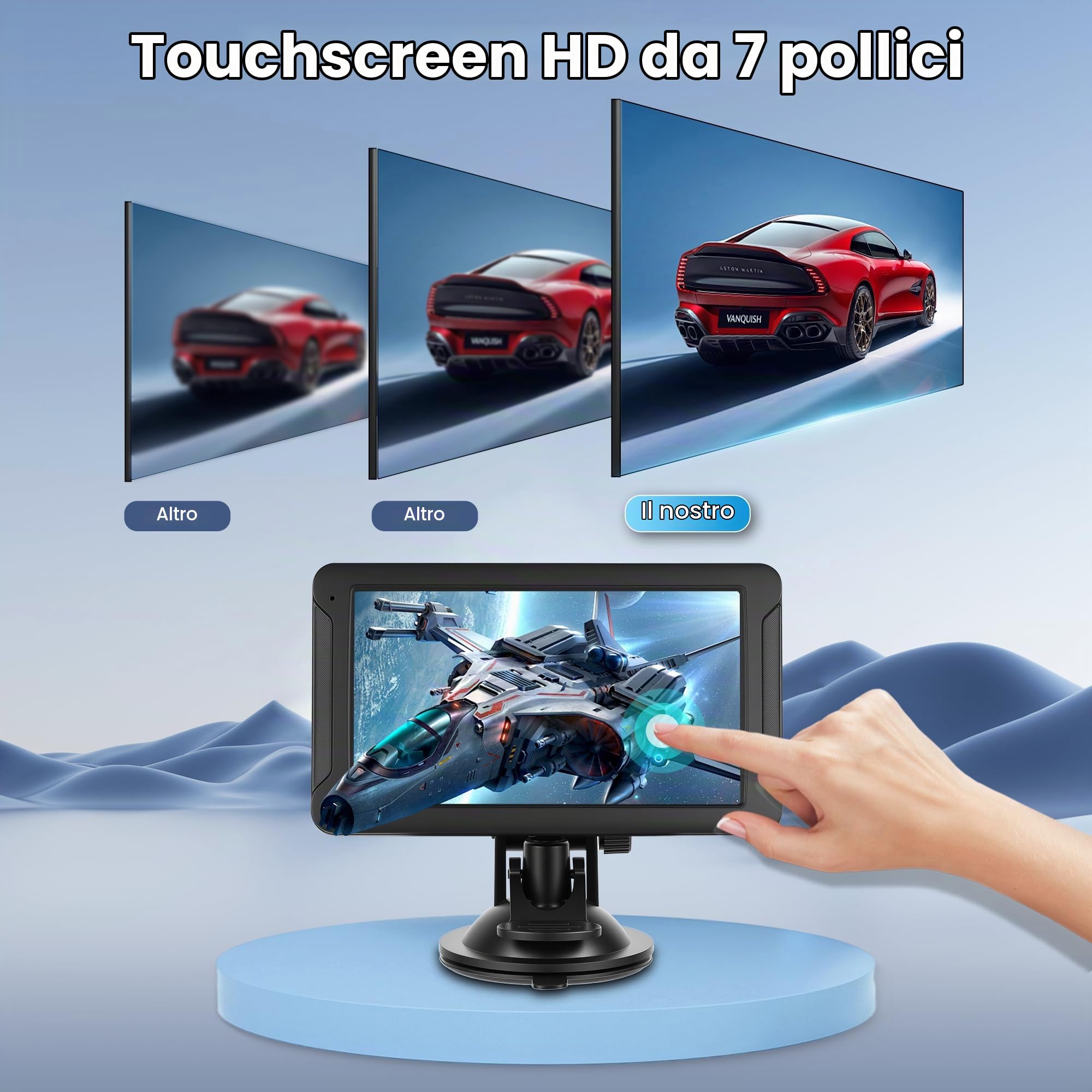 Rimoody Autoradio Portatile 7 Pollici con CarPlay e Android Auto Wireless - Display Touchscreen IPS HD, AirPlay/Android Cast, Trasmettitore FM, Bluetooth per Auto