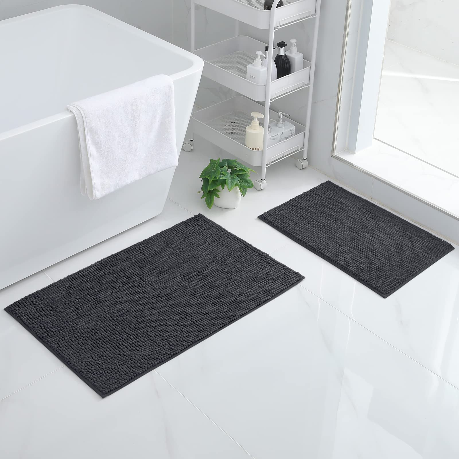 smiry Non Slip Chenille Bath Mat, Extra Soft Bathroom Mat, Super Absorbent Fluffy Bath Mats for Bathroom, Machine-Washable Quick Dry Bath Rug Foot Mat, 40 x 60 cm, Grey — view 48