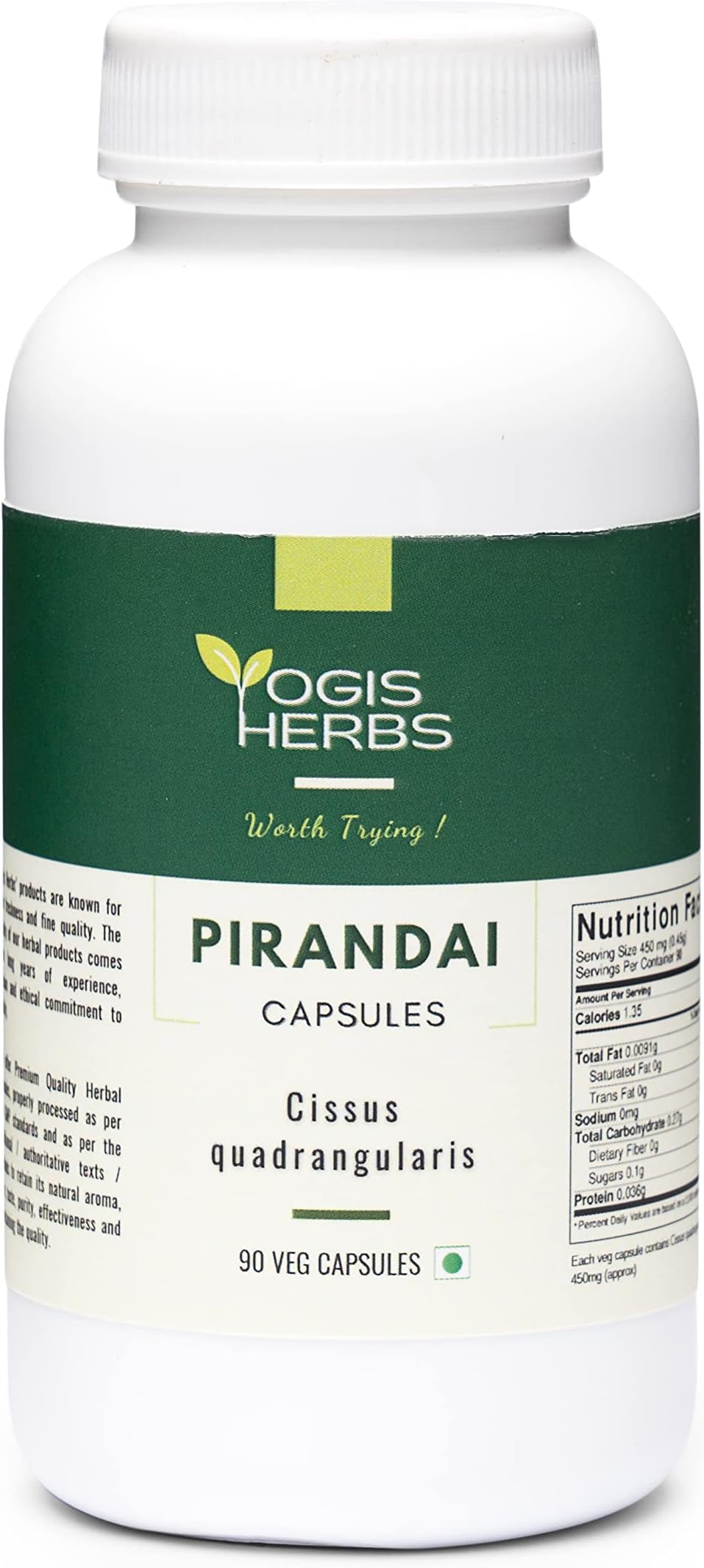 YOGIS HERBS Pirandai Capsules (Cissus quadrangularis) – 90 Veg Capsules