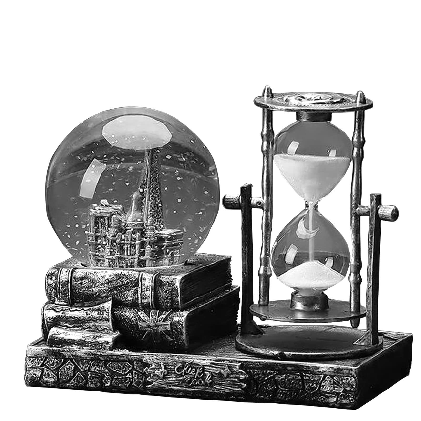 Torre Eiffel en globo de nieve de cristal y reloj de arena ornamental fino