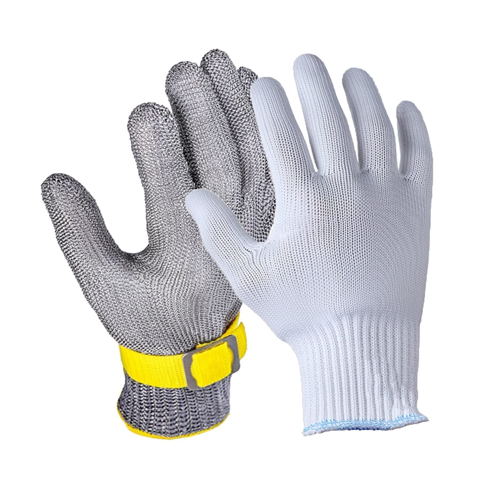 WXYZ Guantes Antideslizantes, alambres de Acero Inoxidable Guantes de Seguridad de carnicería Nivel 5 Protección, Guantes de Trabajo de Seguridad para Cortar Carne y Pesca