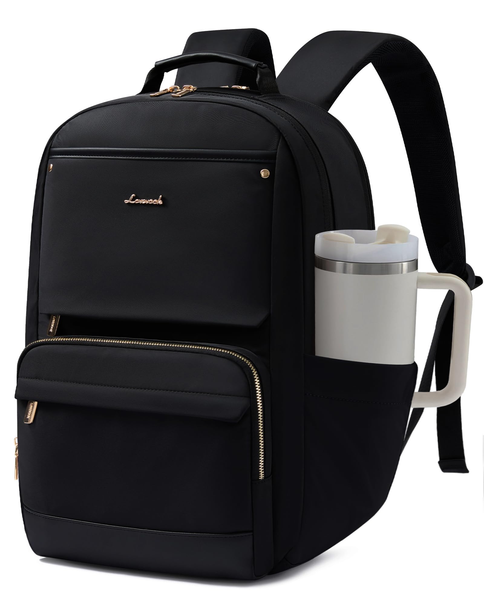 LOVEVOOK Laptop Backpack for Women with Large Capacity Cup Pocket, 15.6 inch Work Purse Travel Bag for Teacher Nurse, Waterproof Computer Business Back Pack, Cute Bookbag for School College, Black - 2