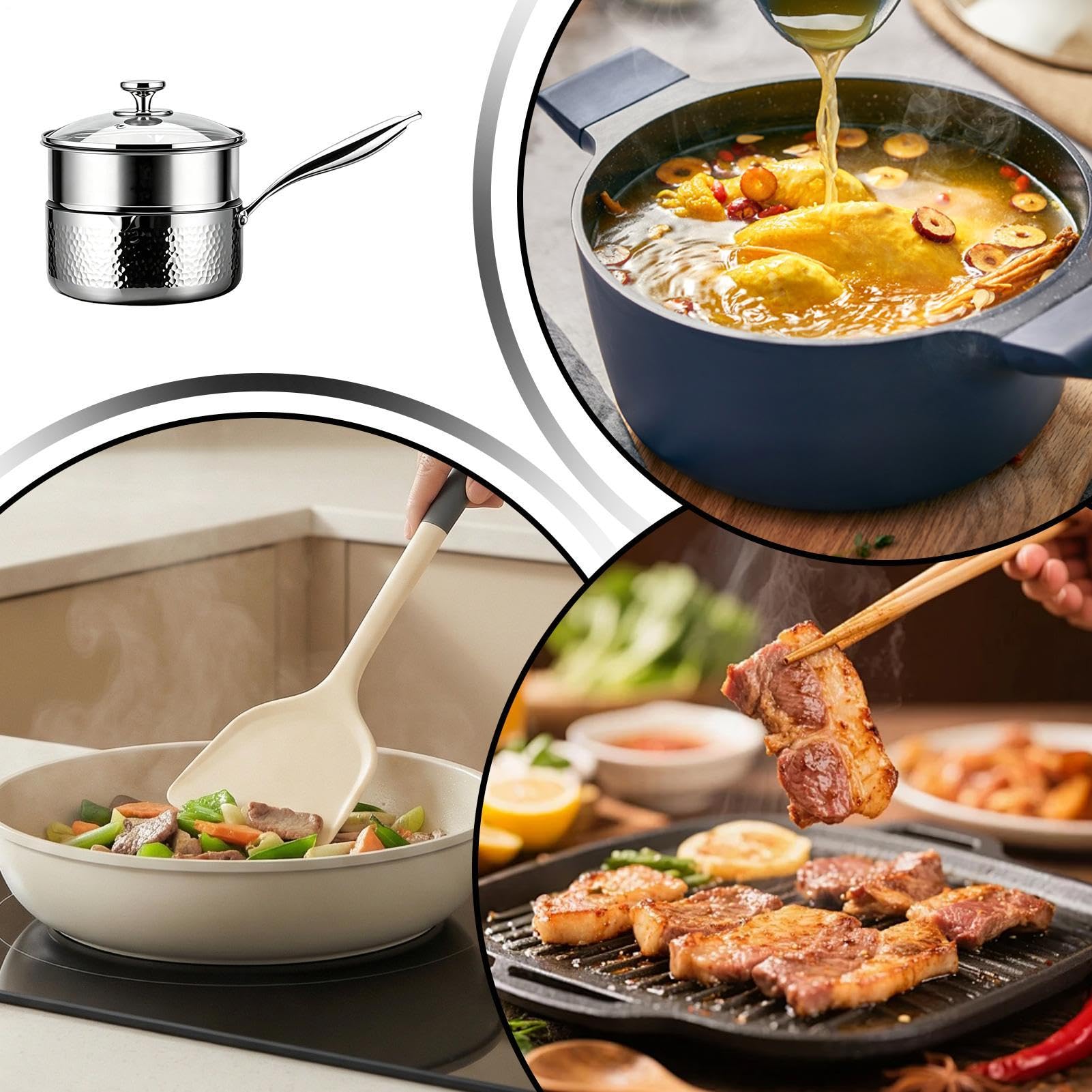 Pentola in Acciaio Inossidabile Multiuso in Acciaio Inossidabile dotato di | Set Di Casseruola Per Cottura E Vapore per Cucinare Friggere Bollire Sobbollire Zuppe Salse