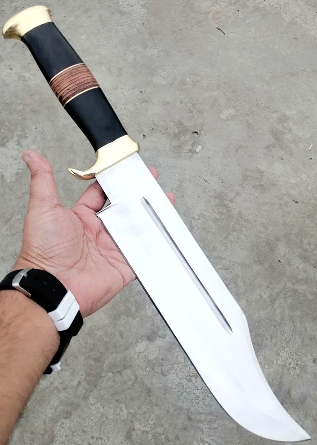 DSK-179 Fixed Blade Bowie Knife with Leather Sheath - High Polish Forged Premium Hunting & Survival Knife