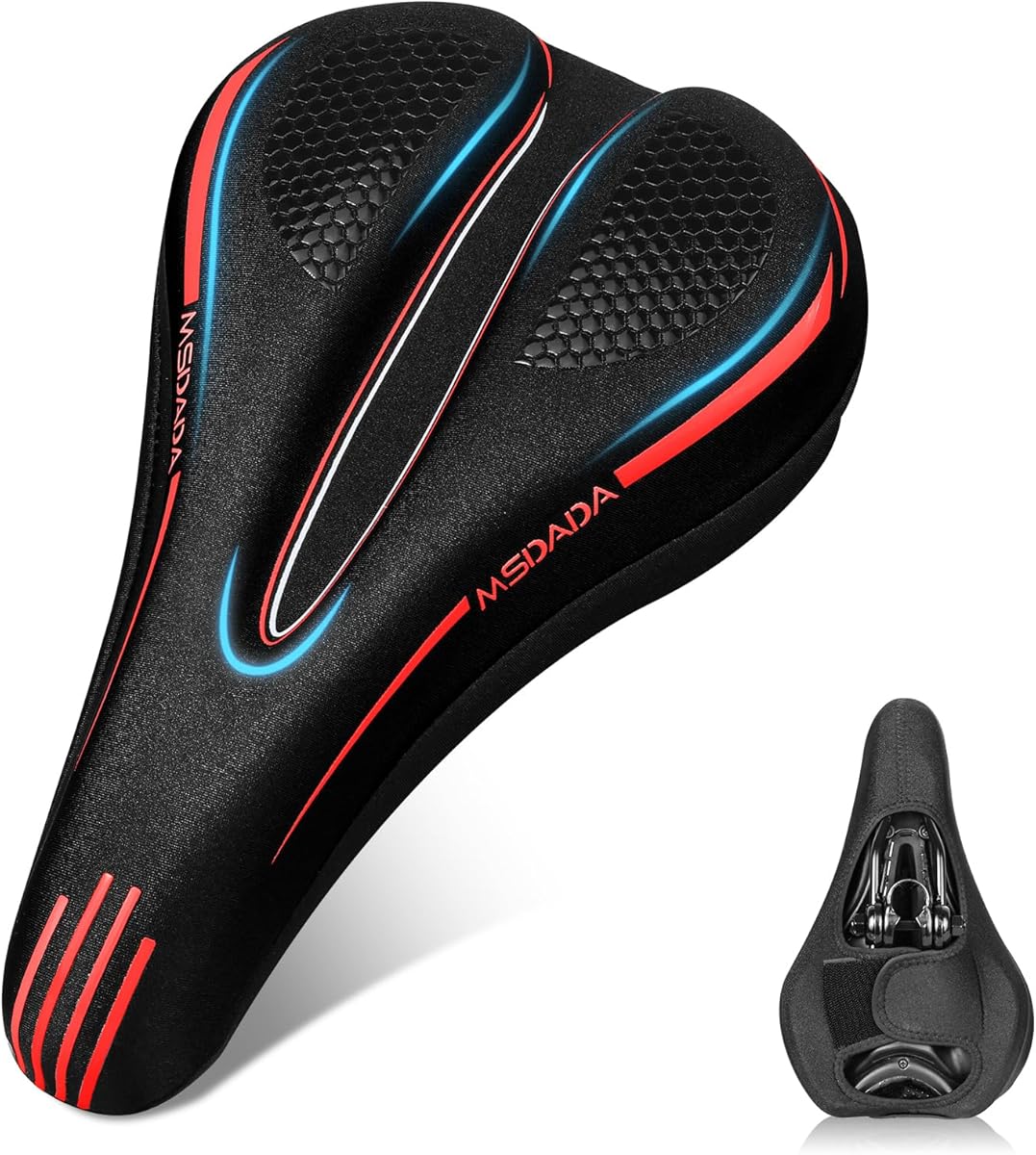MSDADA Bike Seat Cushion Gel Padded Bike Seat Cover for Men & Women Comfort - Soft Bicycle Seat Cushion for Indoor & Outdoor, Exercise/Spin/Stationary/Mountain/Road Bikes
