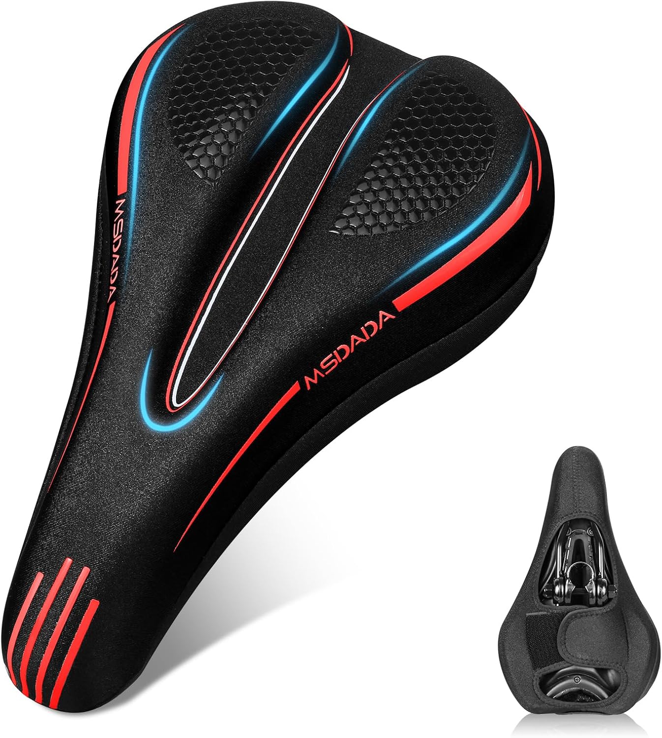 MSDADA Bike Seat Cushion Gel Padded Bike Seat Cover for Men & Women Comfort – Soft Bicycle Seat Cushion for Outdoor, Exercise/Spin/Stationary/Mountain/Road Bikes