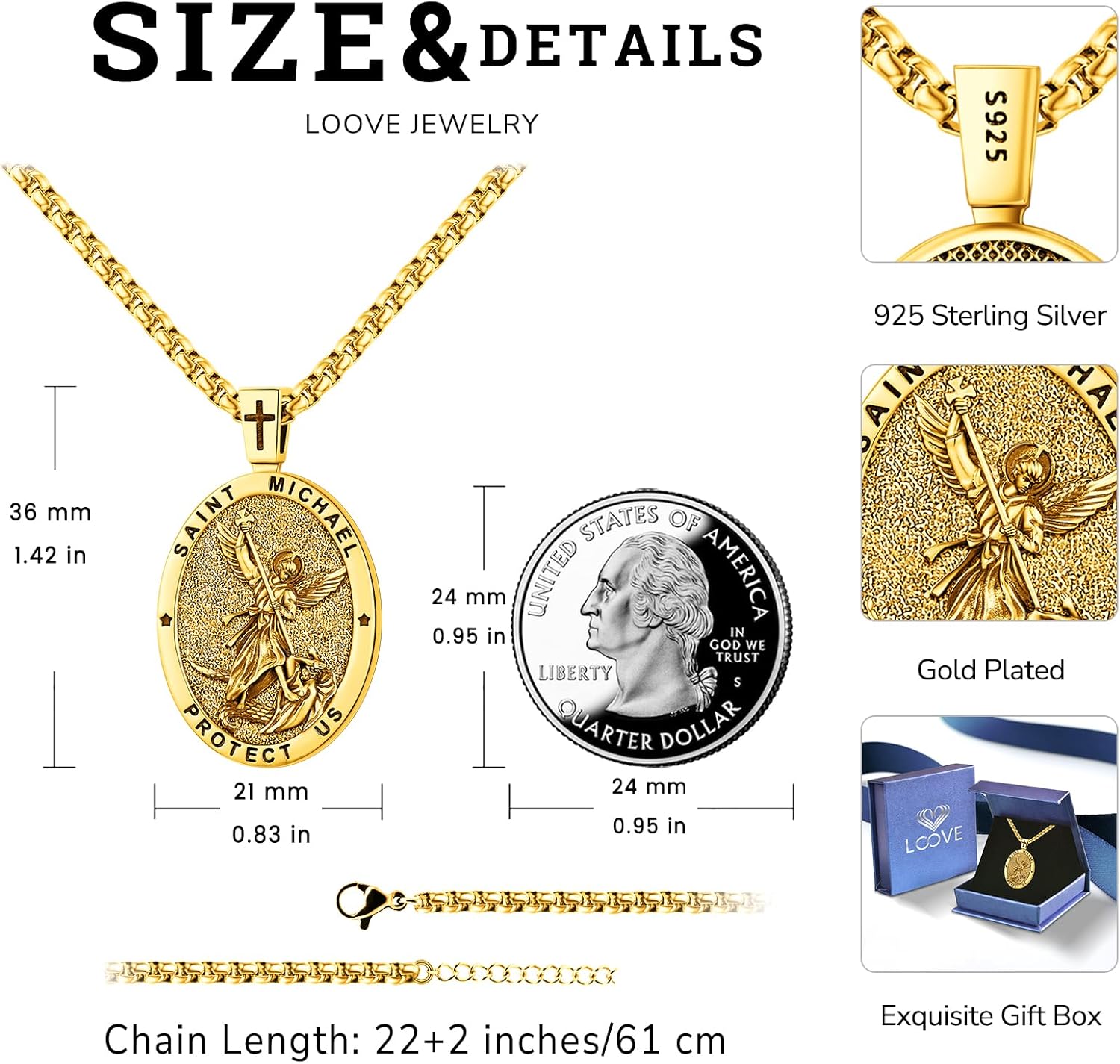 Patron Saint Medals Amulet Necklace 925 Sterling Silver Protection Jewelry for Men Women with 20"/22"+2" Rolo Chain - Image 4