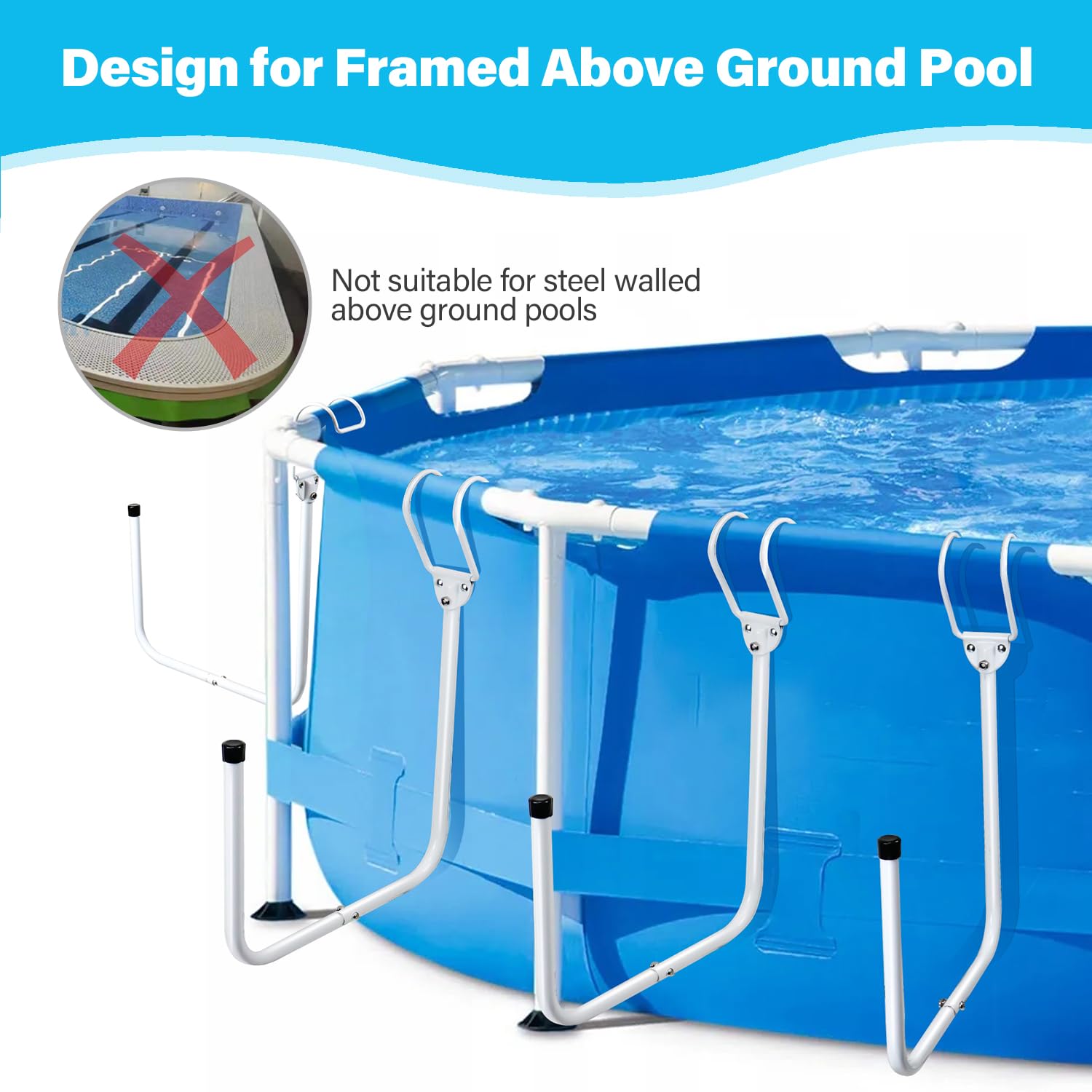 4 Piezas Percha para Cobertor Piscina, Cobertor Solar Percha, Ganchos para Cobertor Solar, Mantenga la Cubierta Solar/Techo Fuera del Suelo, para Piscinas Elevadas Enmarcadas - Blanco