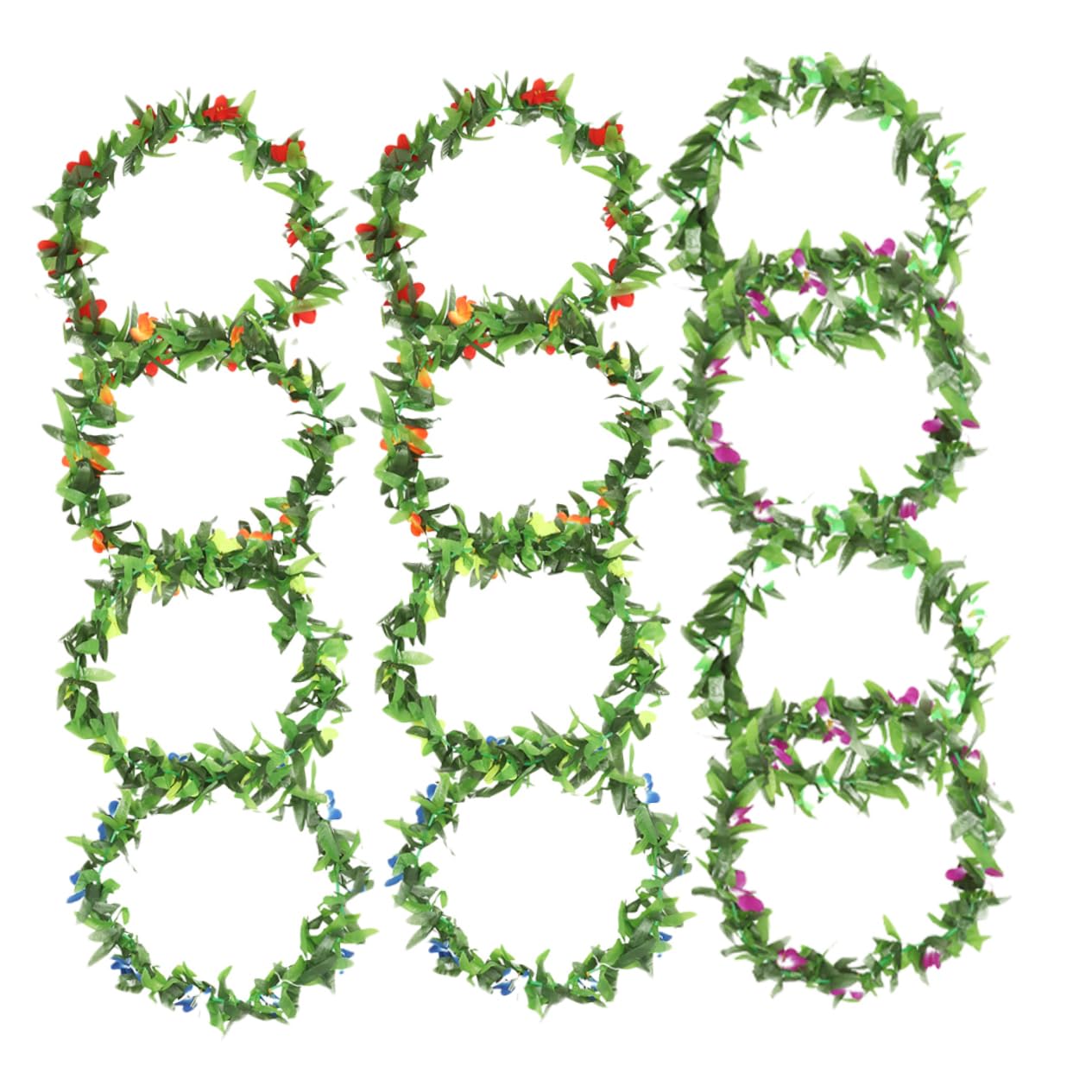 SOLUSTRE 12pezzi Hawaiane di Fiori Tropicali di Collane Festive Foglie Verdi per Decorazioni di Feste Luau Vacanze in Spiaggia e Feste Estive in Piscina