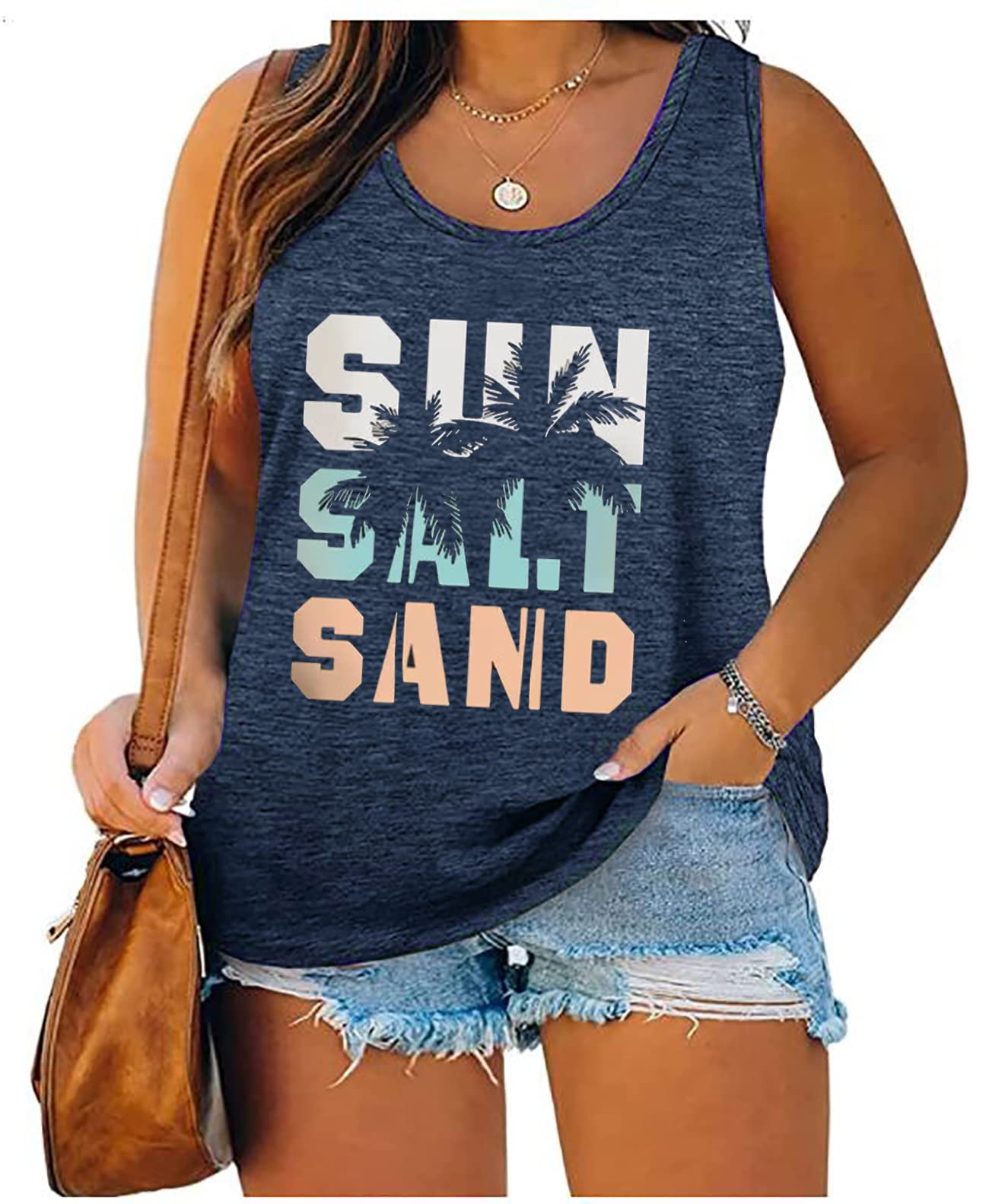 Plus Size Sun Salt Sand Coconut Tree Tank Tops Women Sleeveless Beach Praty T-Shirt Summer Hawaiian Holiday Tank Tops