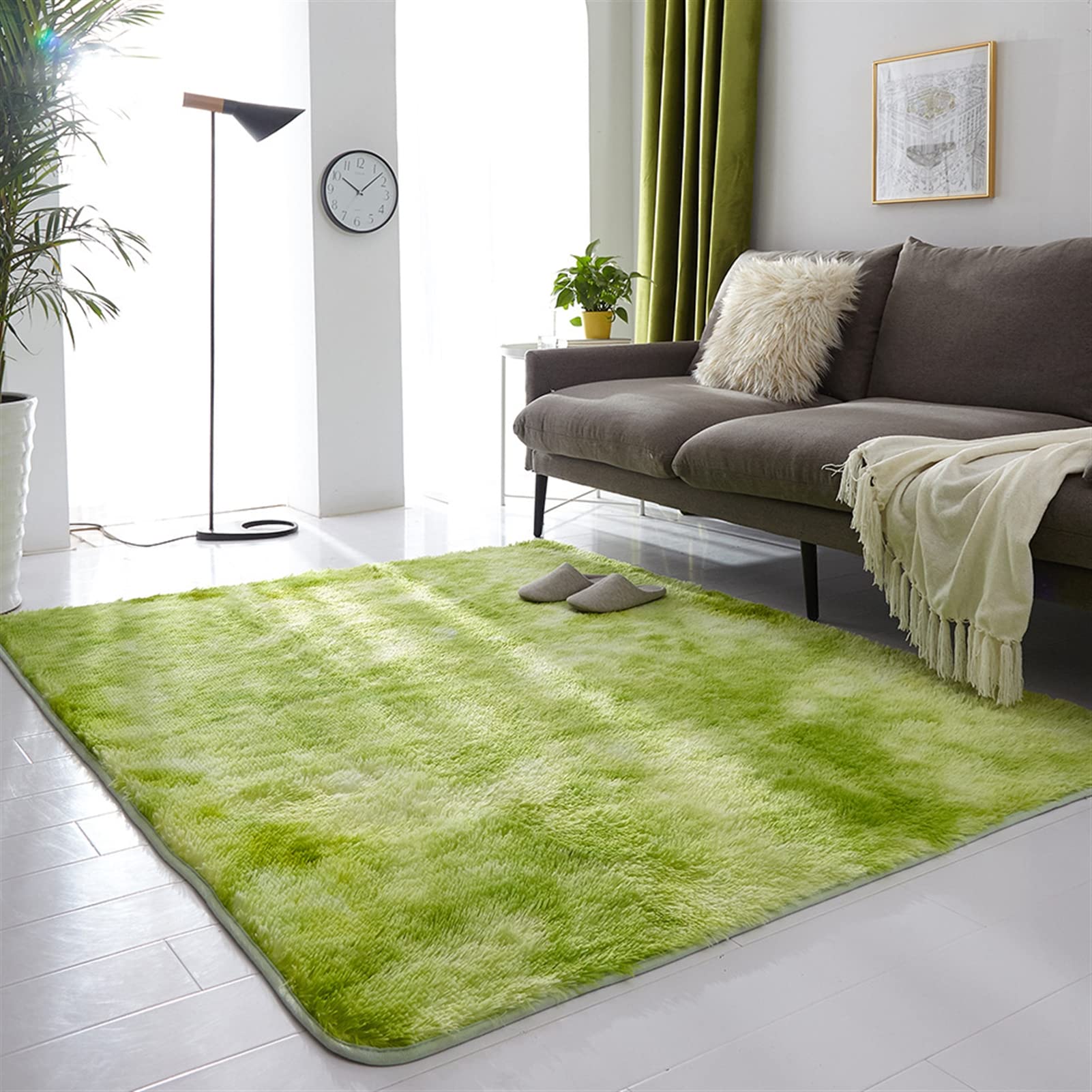 Lifup Alfombra Pelo Largo Mullidas Suaves, Alfombrilla Shaggy Rectángulo Antideslizante para Salón Dormitorio Teñido Anudado Verde 200 x 300 cm