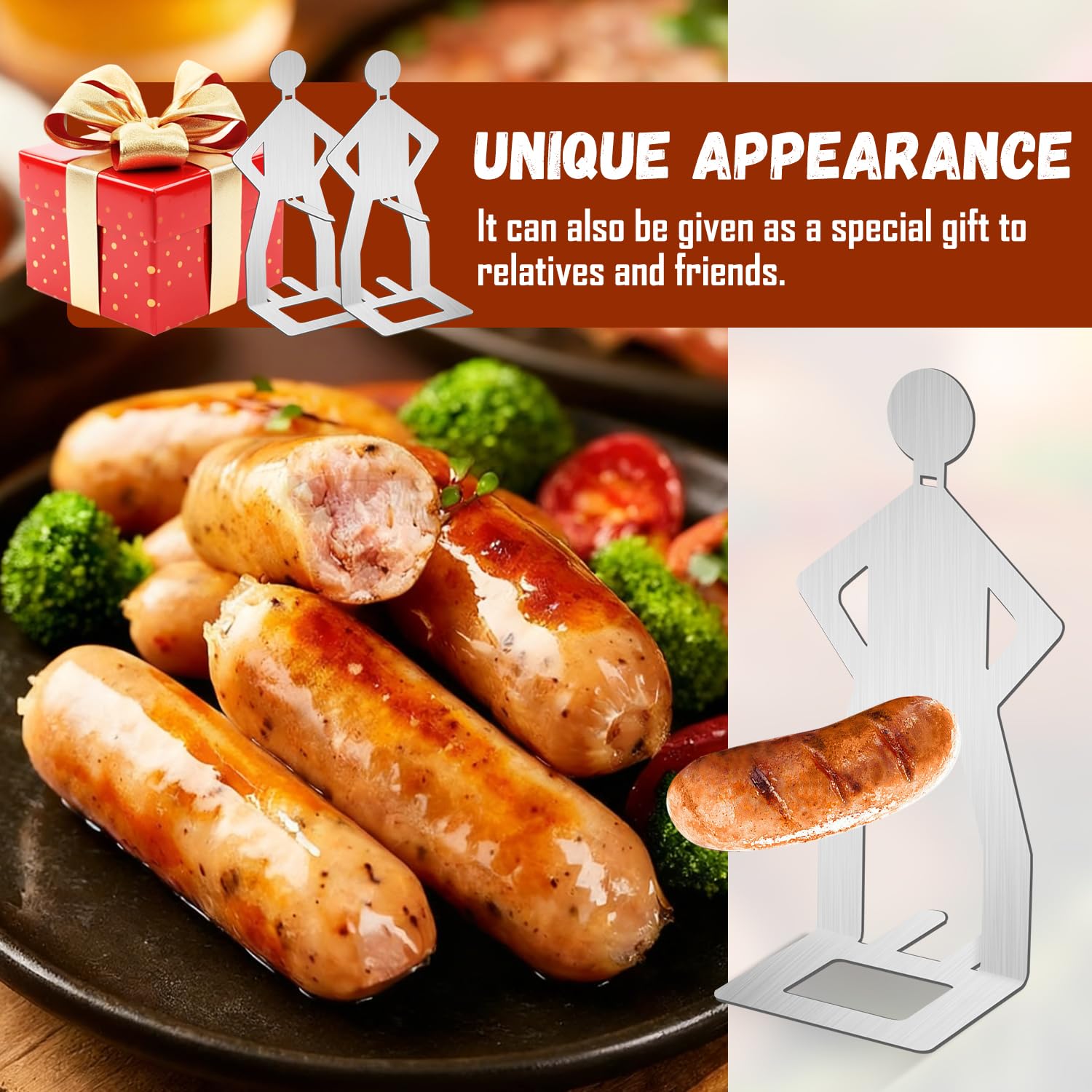 Wvu & Wvo 4 Stück Grillwursthalter Aus Edelstahl, Kreativer Stehender Mann Wurst Grillständer, Grill Zubehör für Gasgrill, Hot Dog BBQ Tools Für Outdoor Camping Kochzubehör