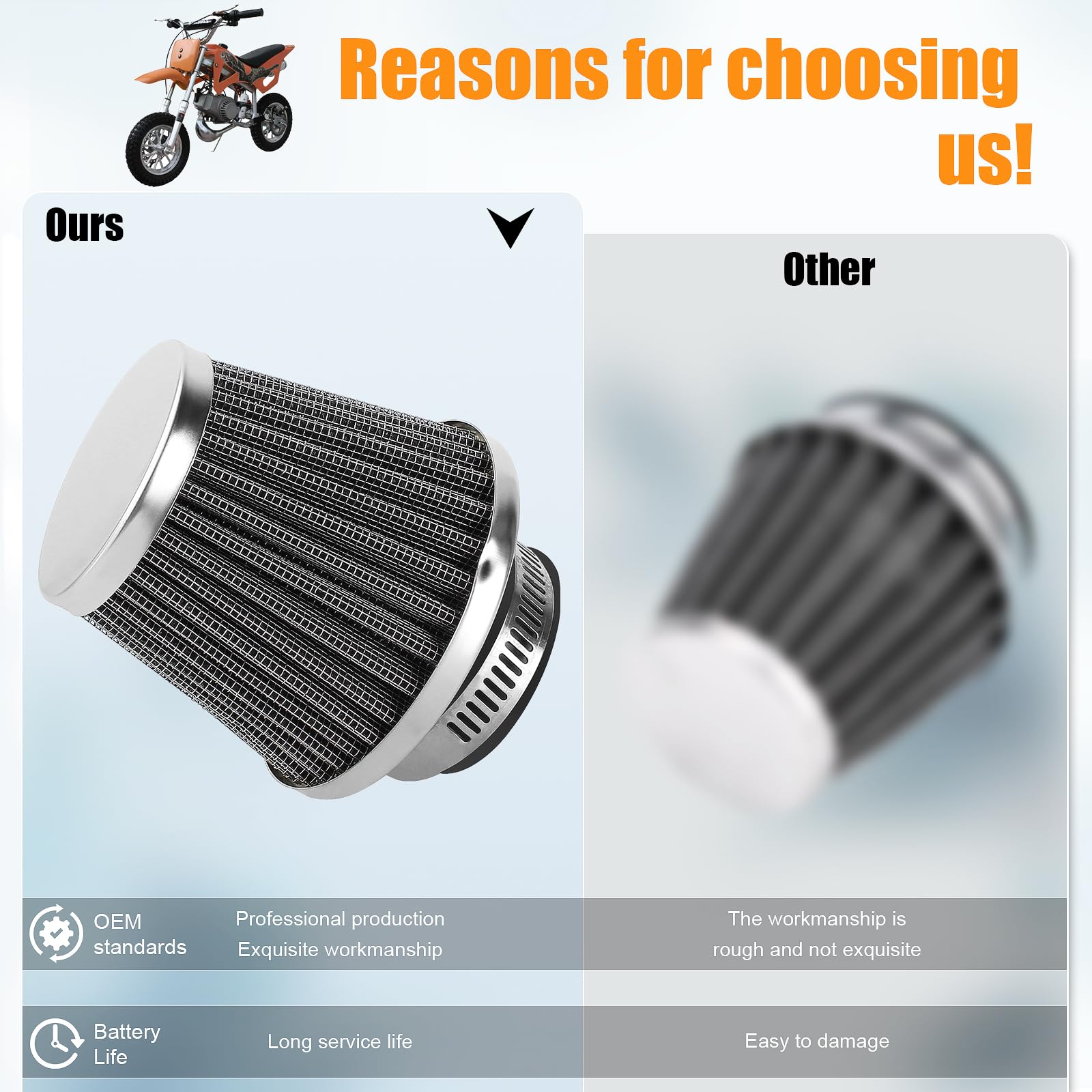 Universal Doppelschaum-Luftfilter Rot – 48-50 Mm, Für 50cc–250cc ATV, Quad, Roller, Moped