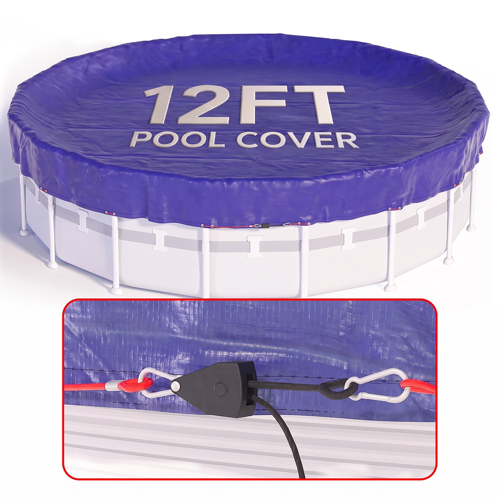 12 FT Round Winter Pool Cover for Above Ground Pools, Cable and Pulley