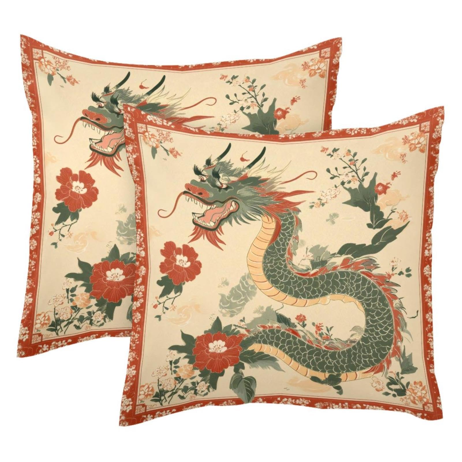 Housse de coussin en velours dragon chinois antique 50x50, invitez la poésie et l'histoire chez vous