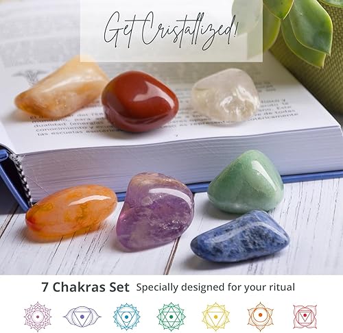 Miniatura 4 de Juego de piedras curativas de cristal de 7 chakras (sodalita, cristal de roca, amatista, citrino, cornalina, jaspe rojo, cuarzo verde), palo de