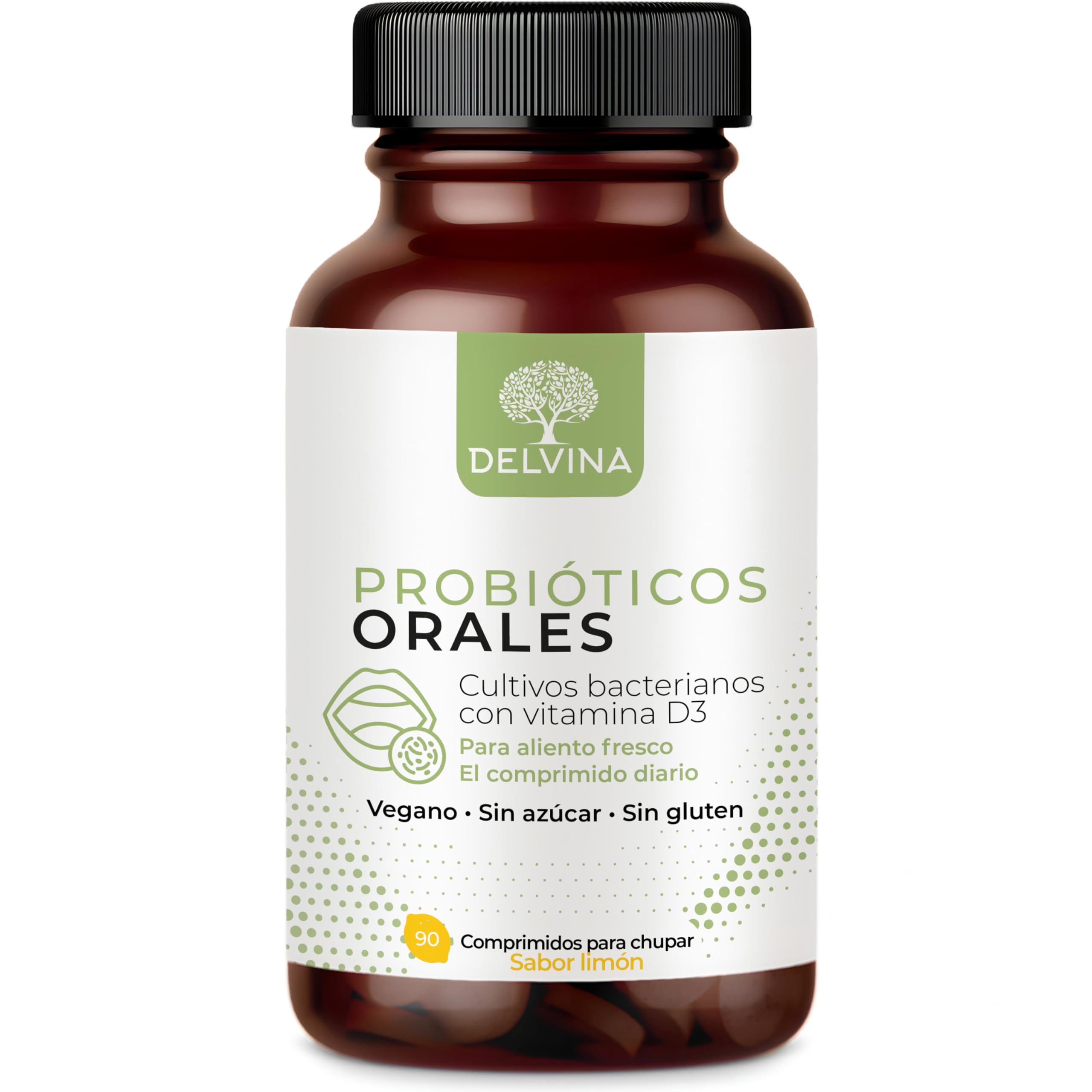 Combate el mal aliento - 90 pastillas para la higiene bucal sin enjuague bucal ni limpiador lingual - Aliento fresco - Cultivos bacterianos con vitamina D3 contra el mal aliento, limón