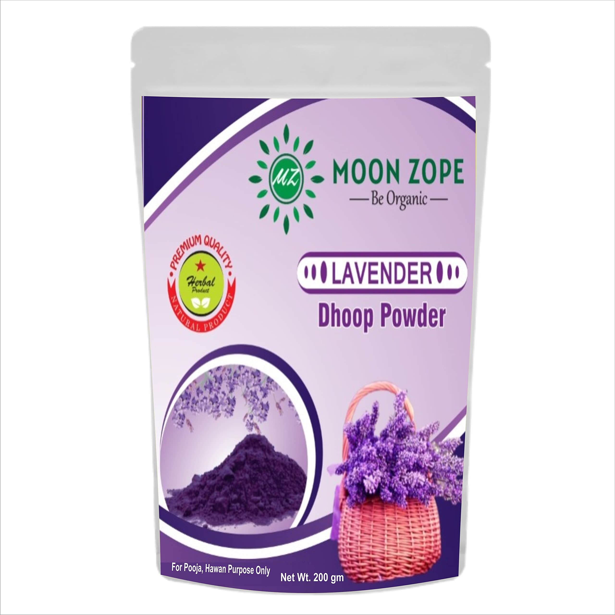 MOON ZOPE Dhoop Powder for Pooja, Hawan, Home Fragrance | Dhuni for Puja, Dhup Original | Natural Air Purifier | Negativity Remover (Lavender 200 gm)