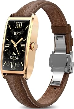 Loluka Fitness Tracker Luxury Slim Smart Bracelet for Women with Heart Rate Sleep Monitor Step Counter Calories Reloj Inteligente para Mujer 1.13AMOLED Touch Color Screen Brown Leder Strap