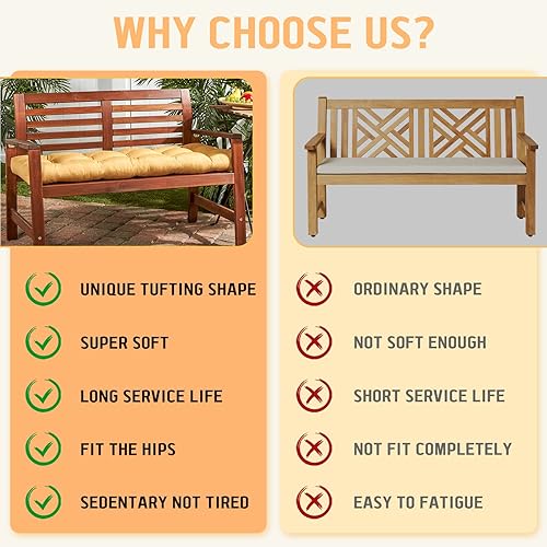 Miniatura 5 de Detiblue Cojín de banco antideslizante, felpilla suave, para patio interior y exterior, cojín para sofá de banco con piano, almacenamiento de