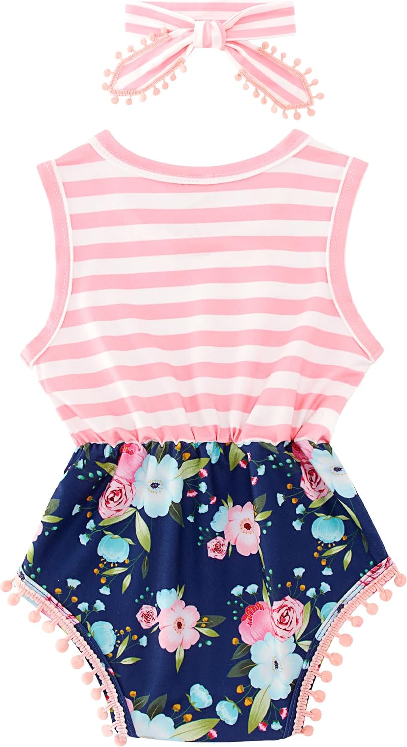 BFUSTYLE Baby Girl Clothes 0-24 Months Outfit Sleeveless Infant Romper Bodysuit with Headband - Image 6