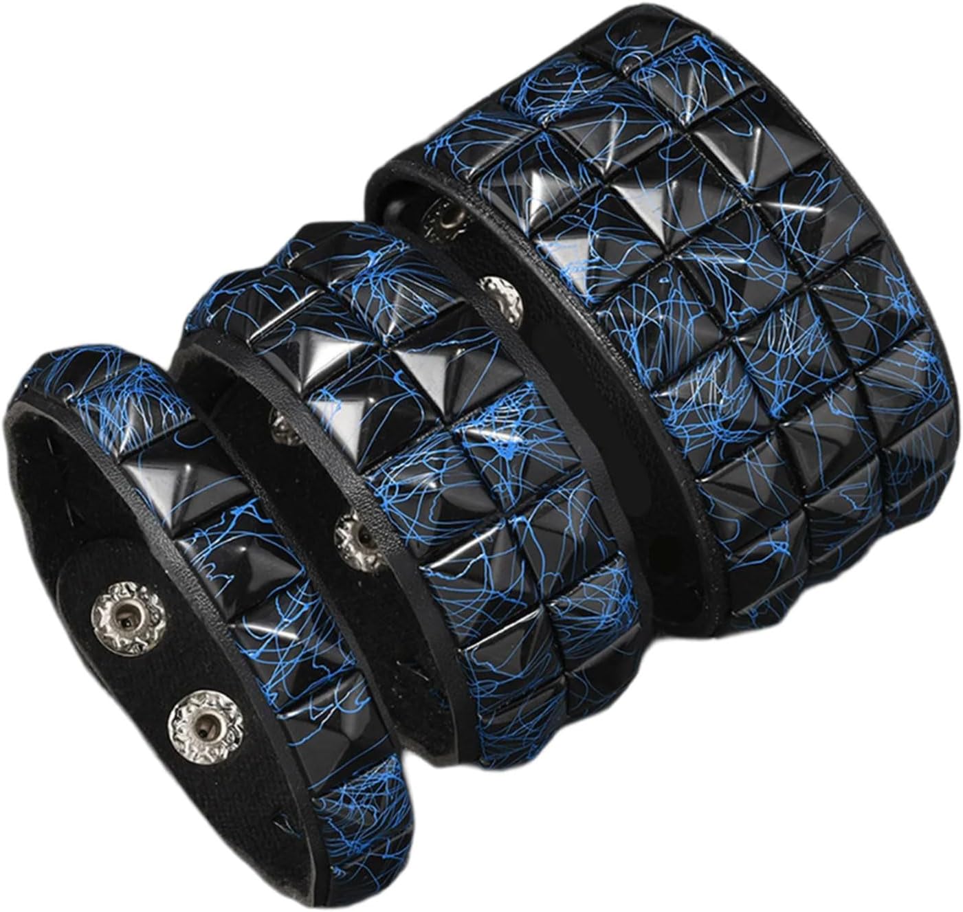 Set of 3 Piece Square Studs Punk Bracelets Gothic Adjustable Leather Wrist Bamgle for Night Out Comfortable Wear Punk Gothic