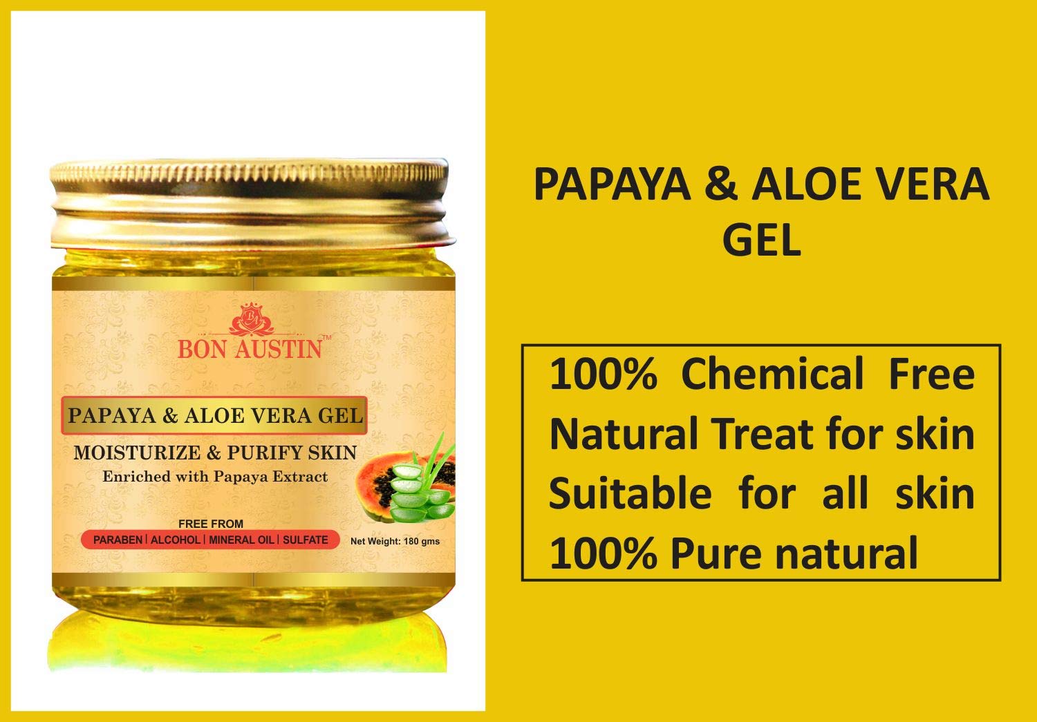 Bon Austin Premium Papaya & Aloe Vera Face Gel- For Anti Ageing & Fairness(180 Gms) 2