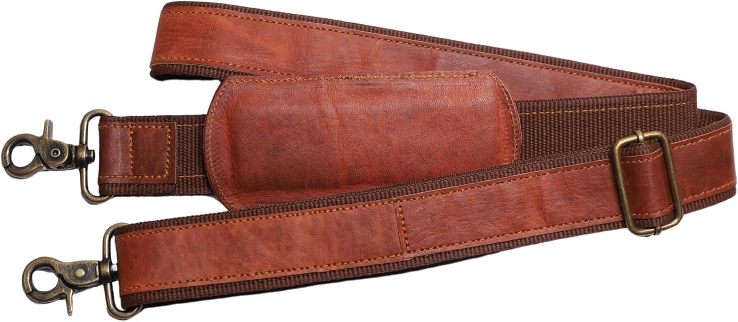 Adjustable Genuine Leather Shoulder Strap – Vintage Brown 60-Inch Comfort-Fit Padded Replacement with Heavy-Duty Swivel Hooks for Crossbody, Laptop, Messenger, Purse, Handbag, Duffel & Luggage Bags - Image 8