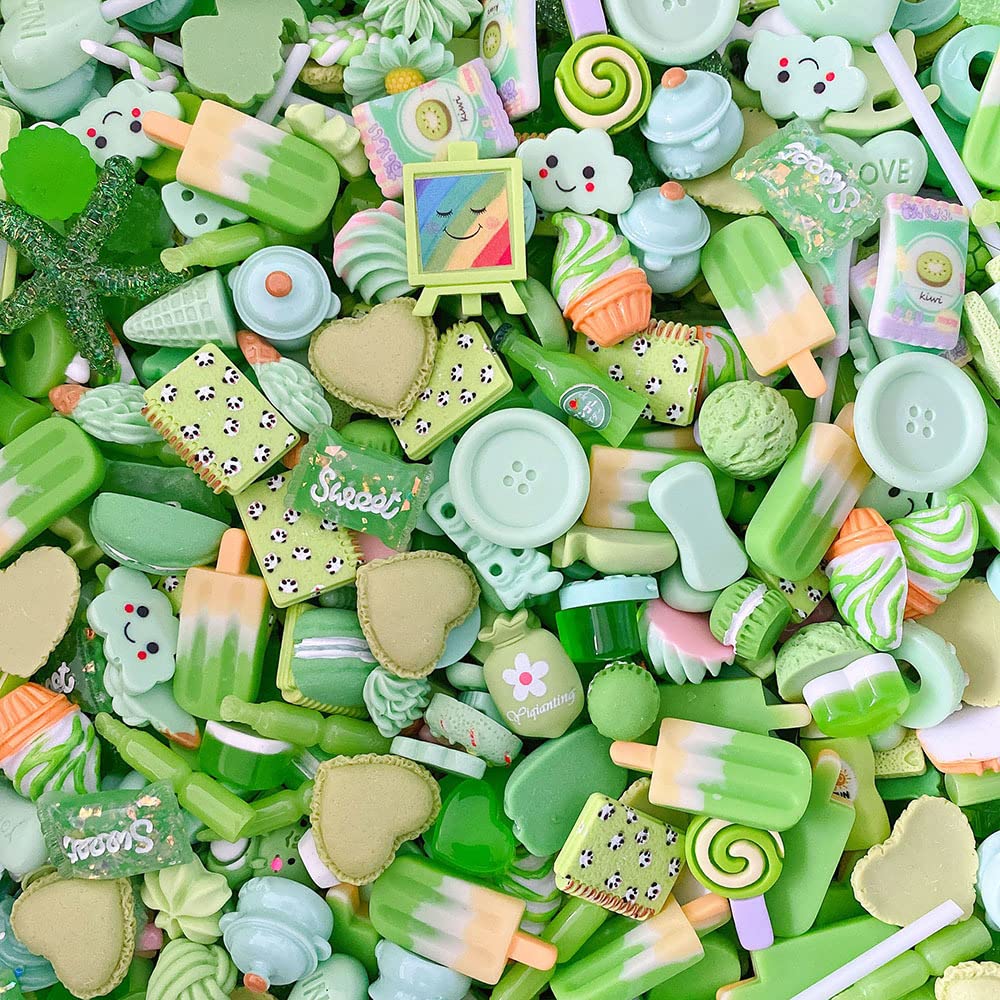 60 Stück Süße Schleim-Charms Aus Harz – Flache Rückseite, Obst-Designs Für DIY & Basteln