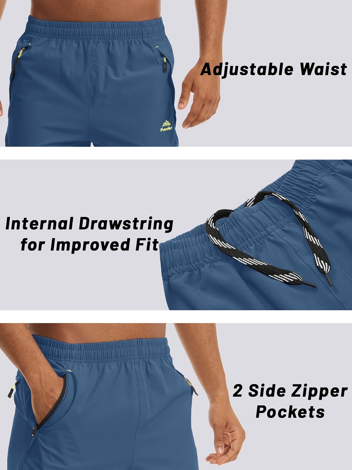 TACVASEN Men's Quick Dry Hiking 3/4 Long Capri Shorts Athletic Workout Running Shorts with Zipper Pockets