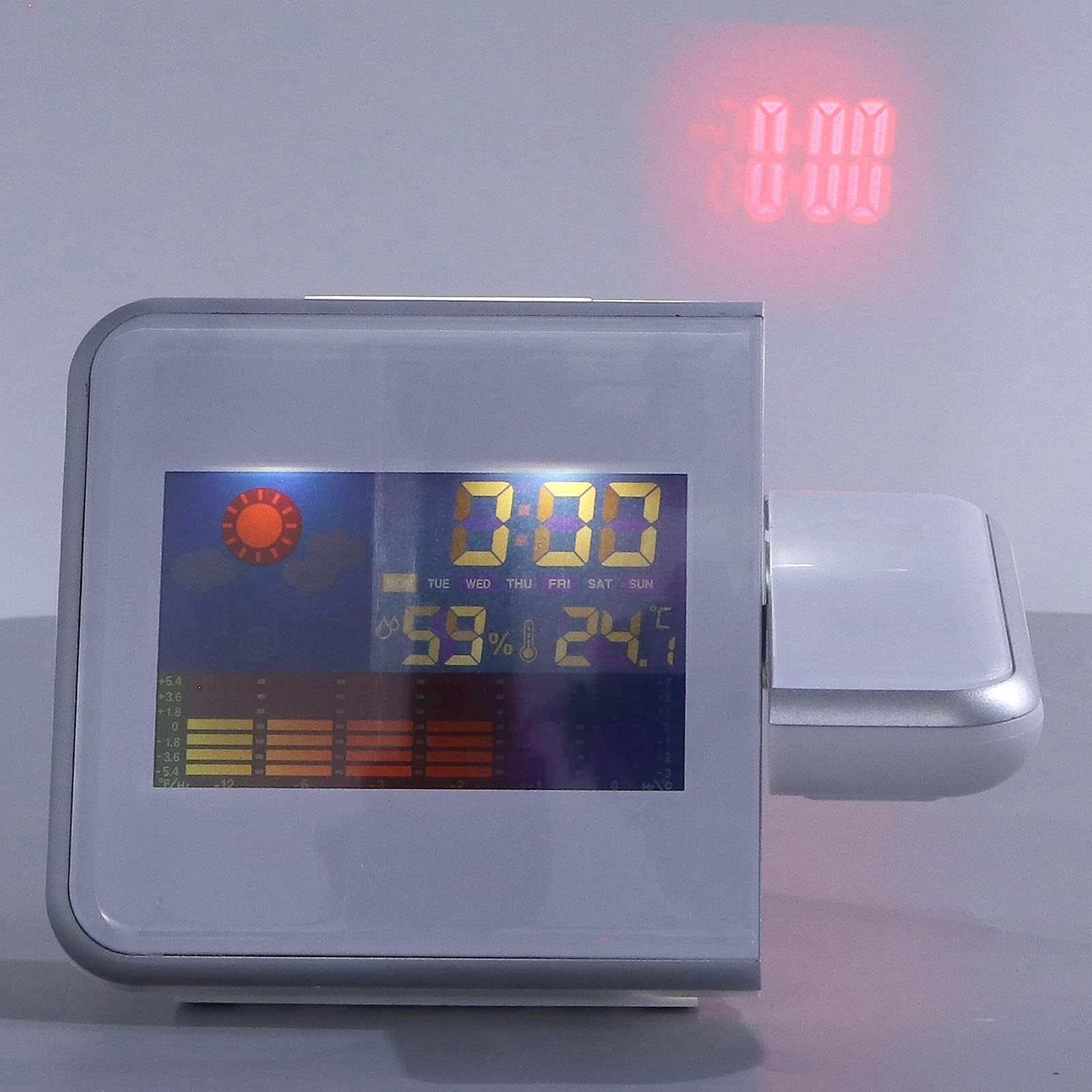 Thermomètre Intérieur Extérieur sans Fil Réveil à Projection Capteur Extérieur Moniteur Humidité Température Prévisions Météorologiques