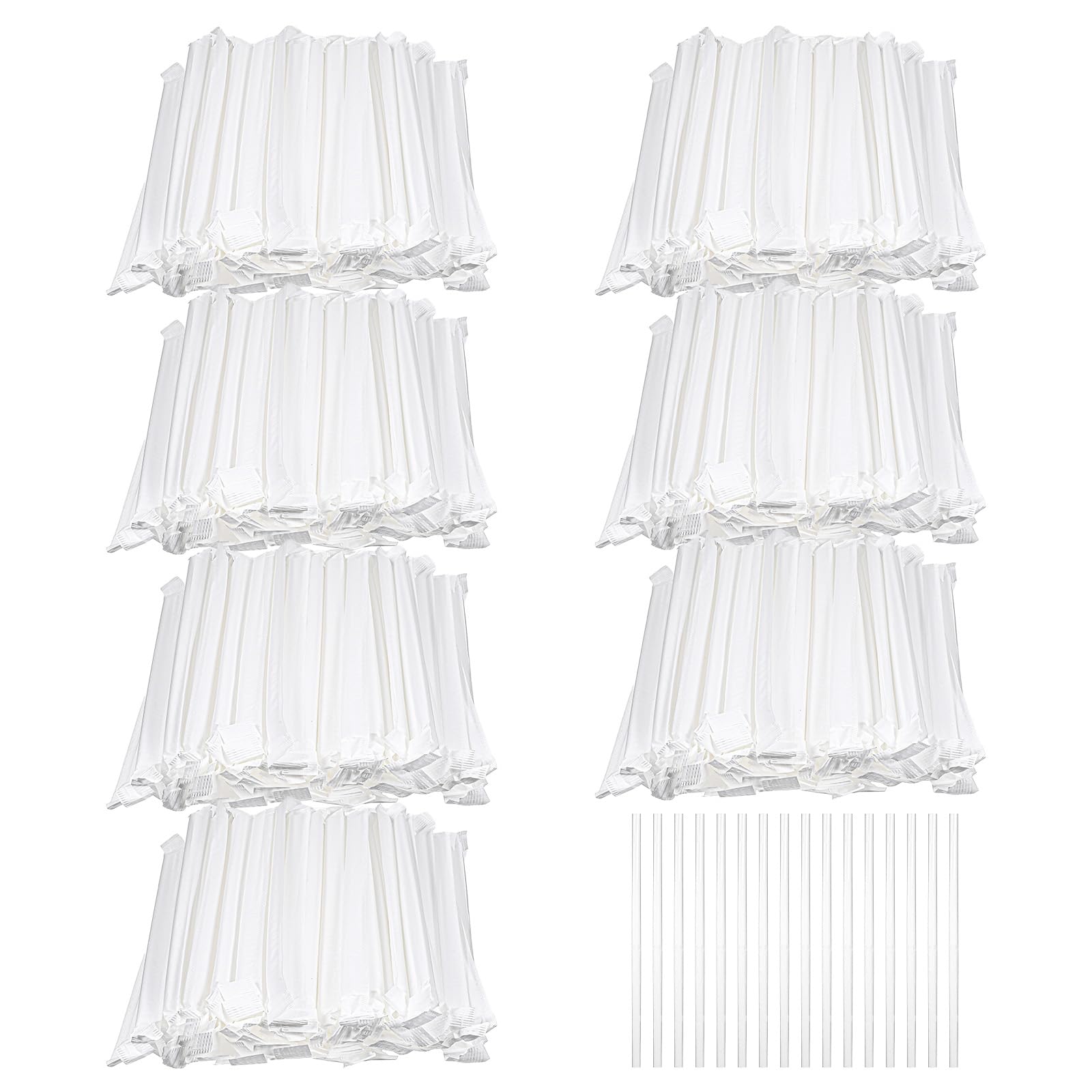 2000 Pcs Plastic Straws Disposable Individually Wrapped Drinking Straight Long Straws, 0.24" Wide, for Hot and Cold Beverages (8 Inch)